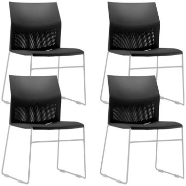 Imagem de Kit 04 Cadeiras Empilhável Fixa Link F02 Base Aço Cinza Preto - Lyam Decor