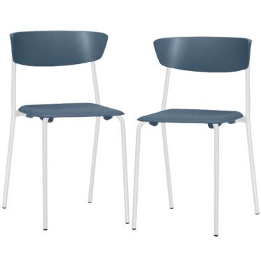 Imagem de Kit 02 Cadeiras Empilhável Fixa F02 Base Aço Branco Azul - Lyam Decor