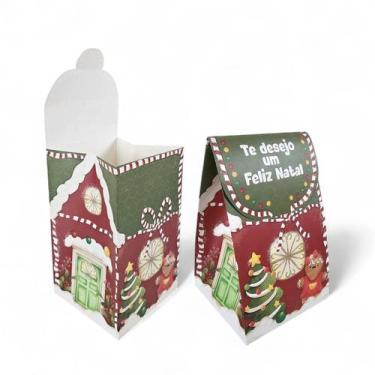 Imagem de Sacola Natalina Caixa Natal Estampa Papai Noel Casinha 20cm - MultiA