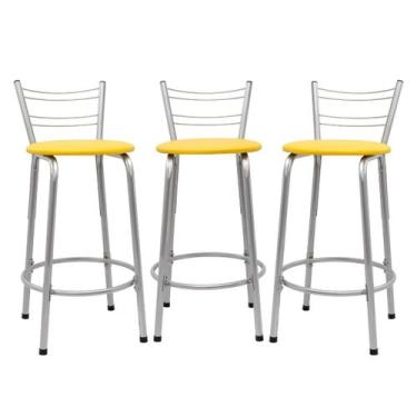 Imagem de Kit 3 Banco Para Balcão Ilha Bistrô Banqueta 60cm Flórida Prata Bar Co