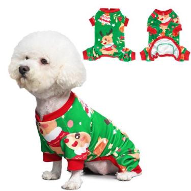 Imagem de Pijama de Natal para cães KYEESE, casaco elástico de veludo macio