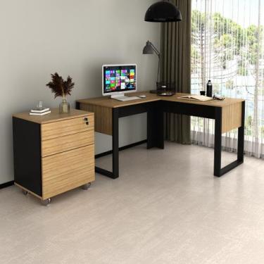 Imagem de Conjunto de Escritório com Gaveteiro com Chave e Rodinhas e Mesa de Ca