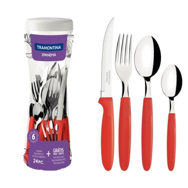 Imagem de Faqueiro Tramontina Ipanema Inox Vermelho com Pote Plástico 24 Peças