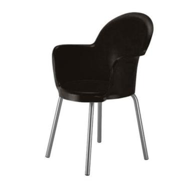 Imagem de Cadeira com Braço Base Cromada Linha Polipropileno Moon Preto