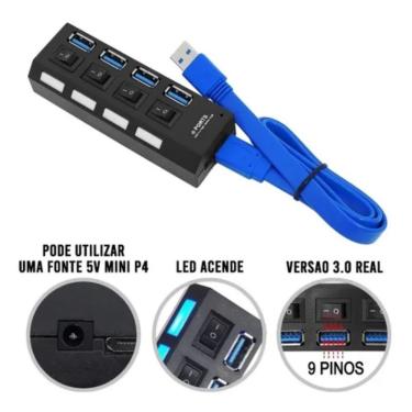 Imagem de Mini Hub Usb 3.0 P/ Macbook/notebook/pc/celular/tablet Preto
