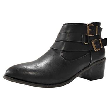 Imagem de Butterflydog Botas femininas de salto grosso médio Chelsea Garden salto plano de couro botas de cano curto Wellington botas de couro de combate salto grosso pretas femininas clássicas, Preto, 38 BR