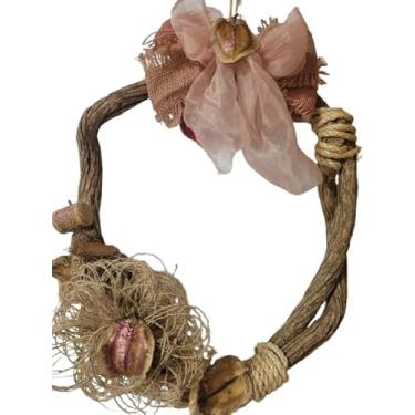 Imagem de Guirlanda Rústica Luxo Artesanal | Sisal e Juta com Brilho Rosé Gold | Decoração de Porta Flor e Sementes Naturais | Enfeite Boho Chic para Casa