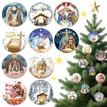 Imagem de HOWAF 10 peças de enfeites de presépio, ornamentos religiosos de Natal para decorações de árvore de Natal, enfeite de pendurar noite santa para presentes de festa de Natal cristão, lembrança de placa