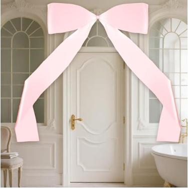 Imagem de CONEHOY 2 peças de decoração de arco gigante de 199 x 113 cm com flâmulas longas rosa laço de cetim extra grande para decoração de festa de casamento, decoração de festa de aniversário, arco de árvore