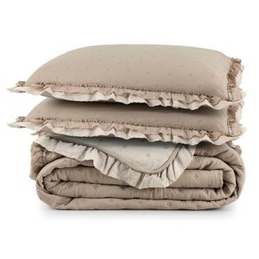 Imagem de Cobre Leito King Micropercal 200 Fios Com Babado Malvinni Caqui - 3 Pe