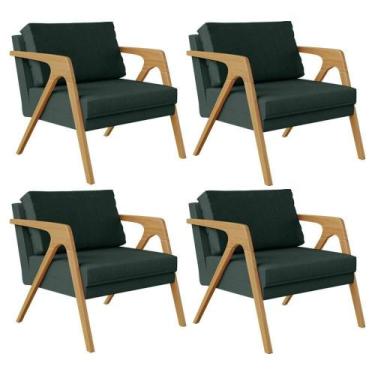 Imagem de Kit 04 Poltronas Pietra L02 Linho Verde Musgo - LYAM DECOR