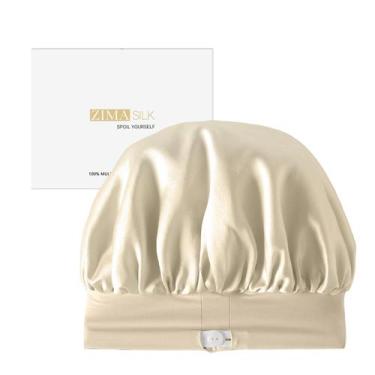 Imagem de Boné de seda ZIMASILK ajustável 100% amora para mulheres bege