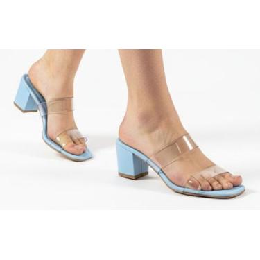 Imagem de Tamanco Sandália Feminino Tira vinil Salto Medio - sem marca, Azul, 36
