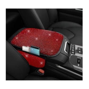 Imagem de MTRPS Capa de console central de carro brilhante, protetor de caixa de apoio de braço com strass de cristal com 2 sacos de armazenamento, almofada de descanso de braço brilhante, decoração de