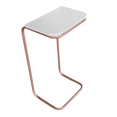 Imagem de Mesa Lateral Tampo Branco Multiuso P/ Sofá Base Bronze