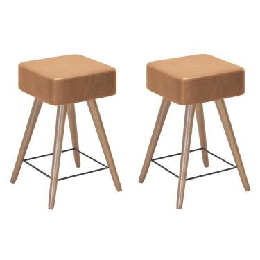 Imagem de Kit 2 Banco Banqueta Rio Baixa 50cm Couríssimo Amarula - Salaone Amarula