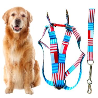 Imagem de Coleira Peitoral Americano para Cachorro Médio e Grande com Guia Anti Puxão - Pitbull, Golden, Labrador, Rottweiler, Fila, Pastor Alemão, Doberman, Toni Corso (Vermelho e Azul)