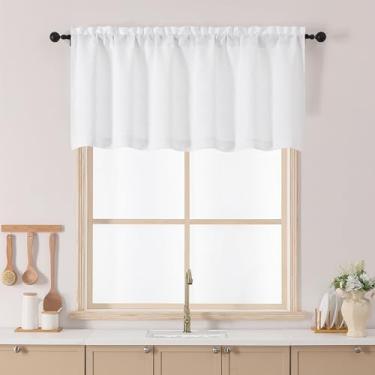Imagem de Chyhomenyc Cortina de cozinha branca de 61 cm de comprimento, cortina de café pequena texturizada com filtragem de luz, saia curta para armário banheiro porão trailer, 1 painel, 60Lx24C