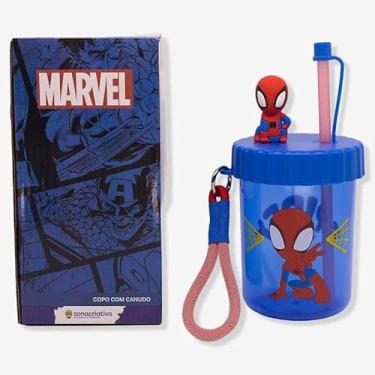 Imagem de Zonacriativa - Copo Canudo Flip Spider Man Marvel 500ml | Plástico bpa free, alça e aplique 3d | Ideal para hidratação infantil e lanche da escolinha