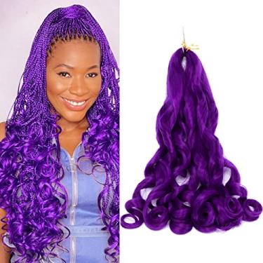 Imagem de 4 pacotes de cabelo trançado encaracolado francês 61 cm cabelo ondulado espiral cacheado crochê para mulheres negras cabelo trançado pré-esticado com pontas encaracoladas (61 cm (pacote com 4), roxo)