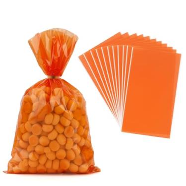 Imagem de Diueoly 100 unidades de sacos de guloseimas de celofane laranja, plástico, transparente, doces, biscoitos, presentes, lancheiras, 15 x 23 cm