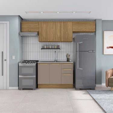 Imagem de Cozinha Compacta 4 Peças com Balcão e Armários Botanic Nogueira/Cinza