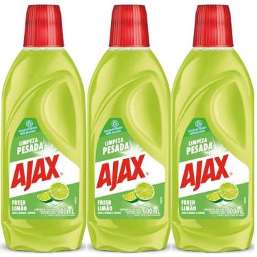 Imagem de Kit 3 Limpador Ajax Fresh Limão Limpeza Pesada 500ml