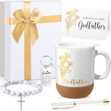 Imagem de LemonRoad Conjunto de 7 peças de presente de pedido de padrinho Forever in My Heart caixa de presente caneca chaveiro pulseira caneta cartão para Deus Pai do afilhado batismo lembrancinhas de festa de