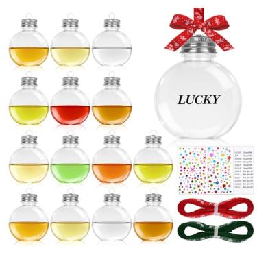 Imagem de 15 bolas de Natal, bolas de enfeite de plástico transparente de 50 ml com tampa rosqueada, fitas, adesivos, garrafas de enfeite para pendurar em árvore de Natal DIY para festas, casamentos, decoração