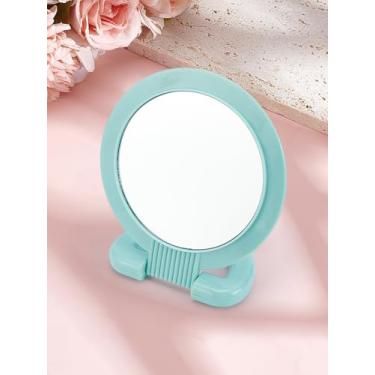 Imagem de 1 mini espelho, espelhos dobráveis redondos planos de vidro azul claro, espelho de mão de dupla face com suporte de plástico PS para namorada, esposa, filha, irmãs, amigas e mais, 19,3 x 12,8 x 1 cm