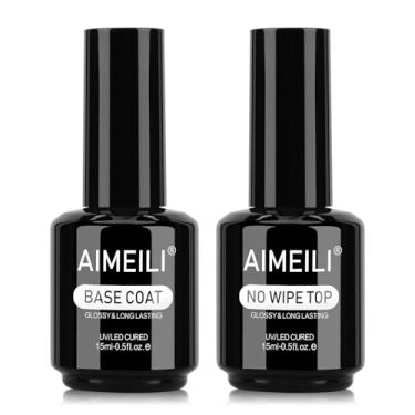 Imagem de AIMEILI No Wipe Top e Base Coat Set, 2 x 15ml Extrabrilhos e Base coat Esmaltes em Gel de Unhas Acabamento Brilhante e Longa Duração De molho