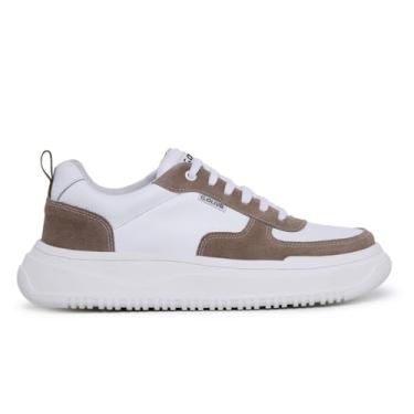 Imagem de CCLIVR Tênis Masculino Casual em Couro Legítimo, Preto e Branco, Design Urbano, Solado Antiderrapante, Estilo Oxford Moderno, Para Uso Diário (Branco + Marrom, BR, Adulto, Numérico, 38)