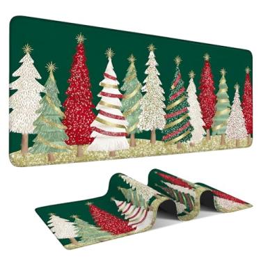 Imagem de Árvore de Natal – Tapete de mouse verde para jogos, 90 cm x 38 cm, base de borracha antiderrapante e bordas costuradas duráveis para jogadores, superfície de escrita de mouse suave para mesa