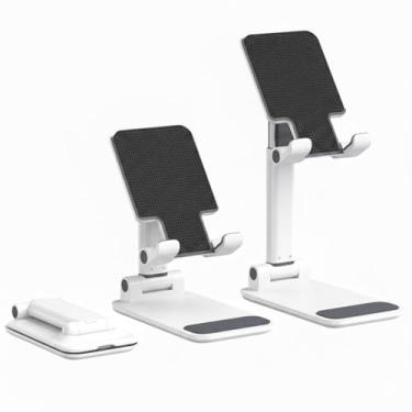 Imagem de Suporte Ajustável para Celular e Tablet, Base Antiderrapante, Dobrável, Design Ergonômico, Compatível com Smartphones e Tablets, Ideal para Home Office e Vídeos, Branco