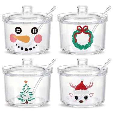 Imagem de Hot Cocoa Bar Supplies – 4 unidades de tigelas de açúcar de acrílico transparente de Natal de 450 ml com tampa e colher recipiente de armazenamento de sudae de sorvete, recipiente de cozinha, frasco