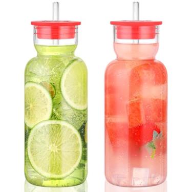 Imagem de CWHHRN Copo de vidro de 680 g com tampa e canudo, copo de vidro, vidro vintage para suco de cerveja e coquetel de uísque, jarra de vidro com tampa (pacote com 2)