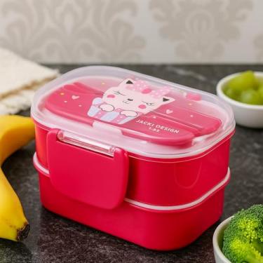 Imagem de Lancheira Pote Marmita C/Divisória Escolar Infantil Lanche Viagem Passeio Diversão da Criançada Merenda (Gatinha)