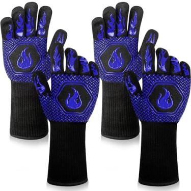 Imagem de Luvas à prova de fogo para churrasco, luvas resistentes ao calor de 800 °C, luvas de silicone antiderrapantes, luvas de cozinha seguras para cozinha para luvas de forno, churrasco, cozinhar, fritar,