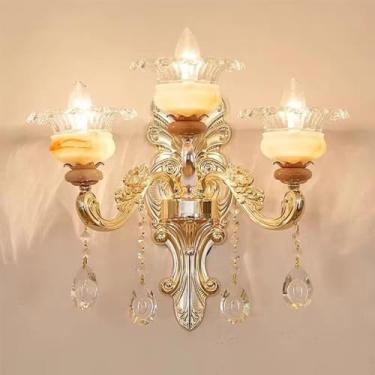 Imagem de Luminária de parede de cristal de luxo europeia, moderna, com LED, para decoração de sala de estar, quarto, escritório, quarto modelo, hotel, casa de campo, corredor (YG 3 lâmpadas, 1 unidad