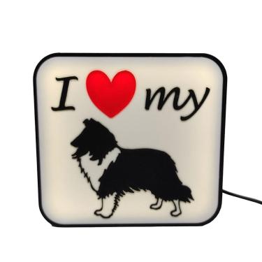 Imagem de Luminária Pastor Shetland Pet Cachorro Led Abajur Mesa 3D