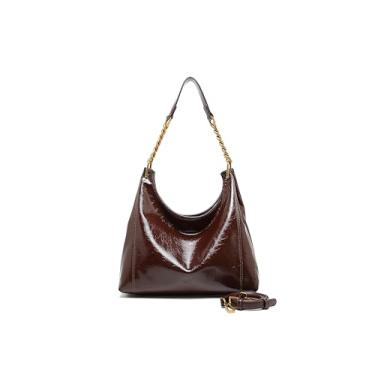 Imagem de Bolsa de ombro feminina - bolsas de ombro pequenas - bolsas estruturadas com alça superior - couro vegano com alça ajustável, Marrom, Small, Bolsa quadrada pequena transversal