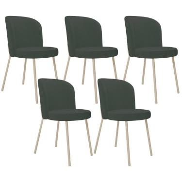 Imagem de Kit 05 Cadeiras Para Sala De Jantar Cozinha Estofada Gavi Arena L02 Linho Verde Musgo - Lyam Decor