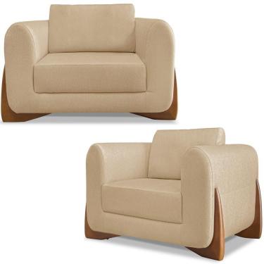 Imagem de Kit 2 Poltronas Jolie 1 Lugar Pes Boomerang Linho Dourado Ezz Dourado