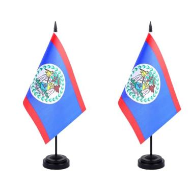 Imagem de JBSJBS Bandeira de mesa de Belize 30,5 cm, conjunto de luxo, bandeiras de Belize, bandeiras de Belize, mini bandeiras pequenas de mesa de escritório de Belize com base preta para decoração de mesa