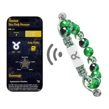 Imagem de Omniorna Pulseira NFC do zodíaco de Áries com horóscopo diário em tempo real - joia personalizada do mês de nascimento da astrologia, design de nó ajustável para todos os 12 signos do zodíaco