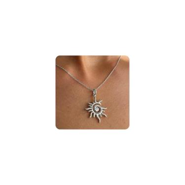 Imagem de Colar de sol de ouro para mulheres, banhado a ouro 14K, pingente espiral elegante, joia de sol, colar celestial, presente exclusivo e delicado, sun pendant necklace, Latão, Sem Pedra Preciosa