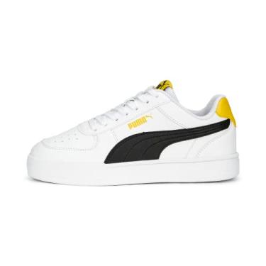 Imagem de PUMA Tênis clássico unissex Caven cano baixo, branco-preto-amarelo, criança grande 5