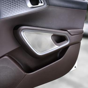 Imagem de Amzcar Aço inoxidável superior saída de ar capa de alto-falante aço interior decoração de alto-falante capa de acabamento compatível com acessórios Kia Soul 2020-2025 (prata)