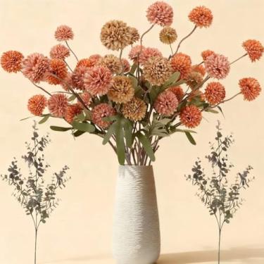 Imagem de Geegoods 10 hastes de seda Pompon Mãe, flores artificiais com 2 eucaliptos, flores falsas para vaso, pequenas flores de crisântemos falsas para decoração de mesa