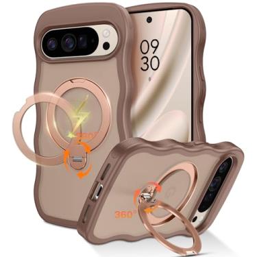 Imagem de QuantumKoo Capa para Google Pixel 10 Pro com suporte magnético de 360° [compatível com Magsafe] linda capa de telefone ondulada encaracolada com anel com suporte para mulheres e homens à prova de